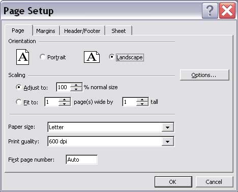 Page Setup Page tab