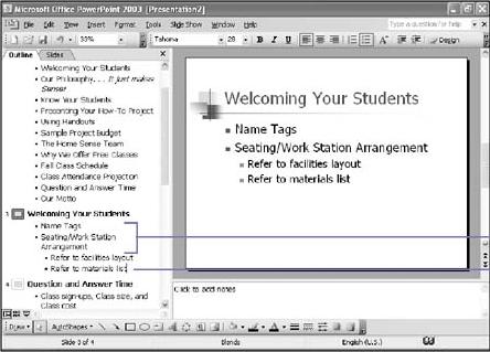 Enter Text in Outline Pane
