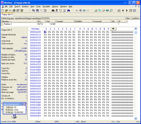 Floppy Data Structures before formatting