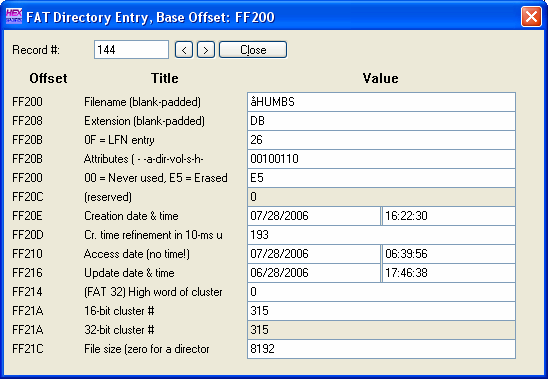 Sample Root Directory Entry