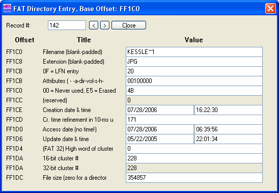 Sample Root Directory Entry