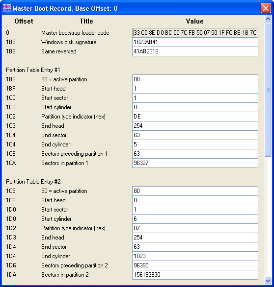 Partition Table Entries