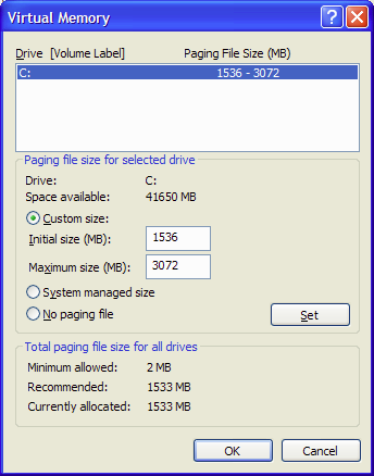 virtual memory settings