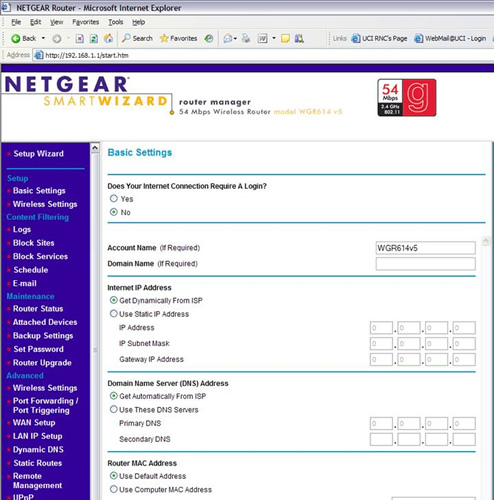 router home page