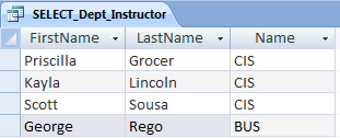 Department Instructor Result