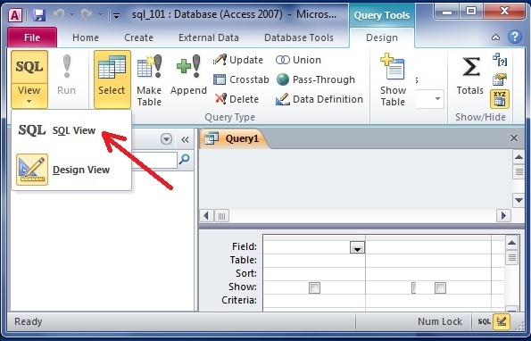 MS Access Query Design View