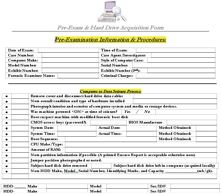 BIOS and harddrive acquisition form